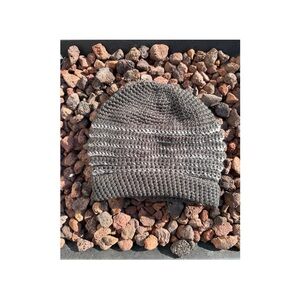 Hand Crafted Knitted Wool & Crocheted Beanie Mens Large Knitted Winter Hat Gray